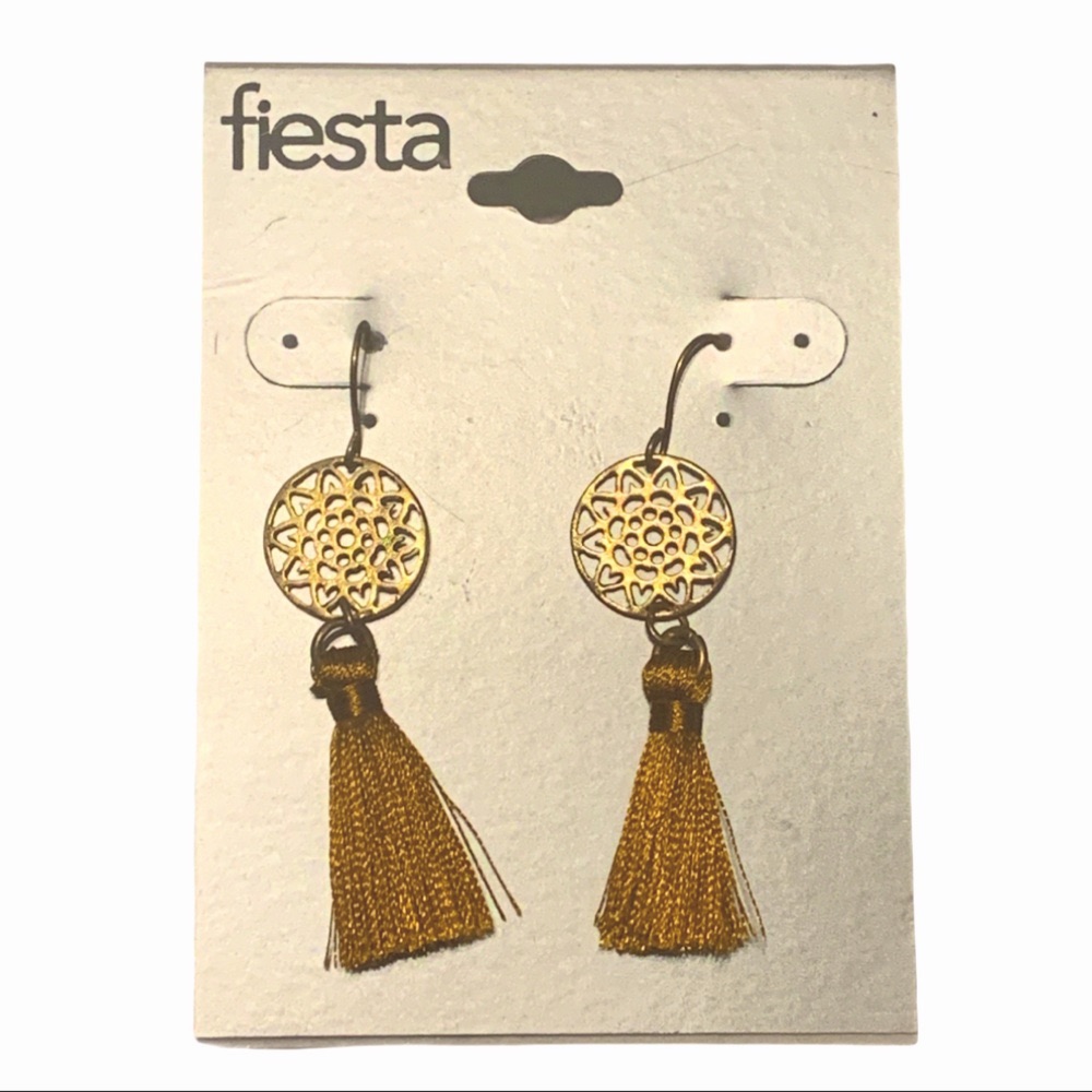 Fiesta Goldtone Mustard Tassled Dangling Earrings